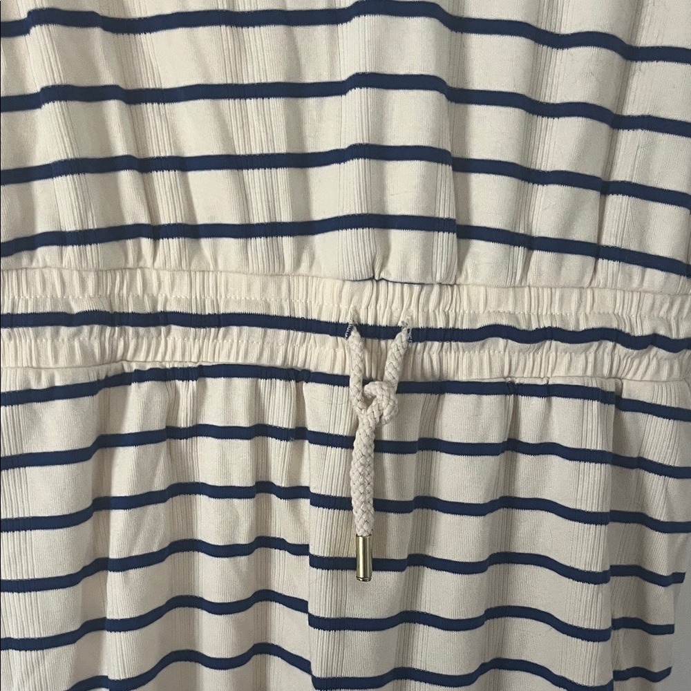 Evereve Cream and Navy Striped V-Neck Midi Dress - Picture 4 of 7